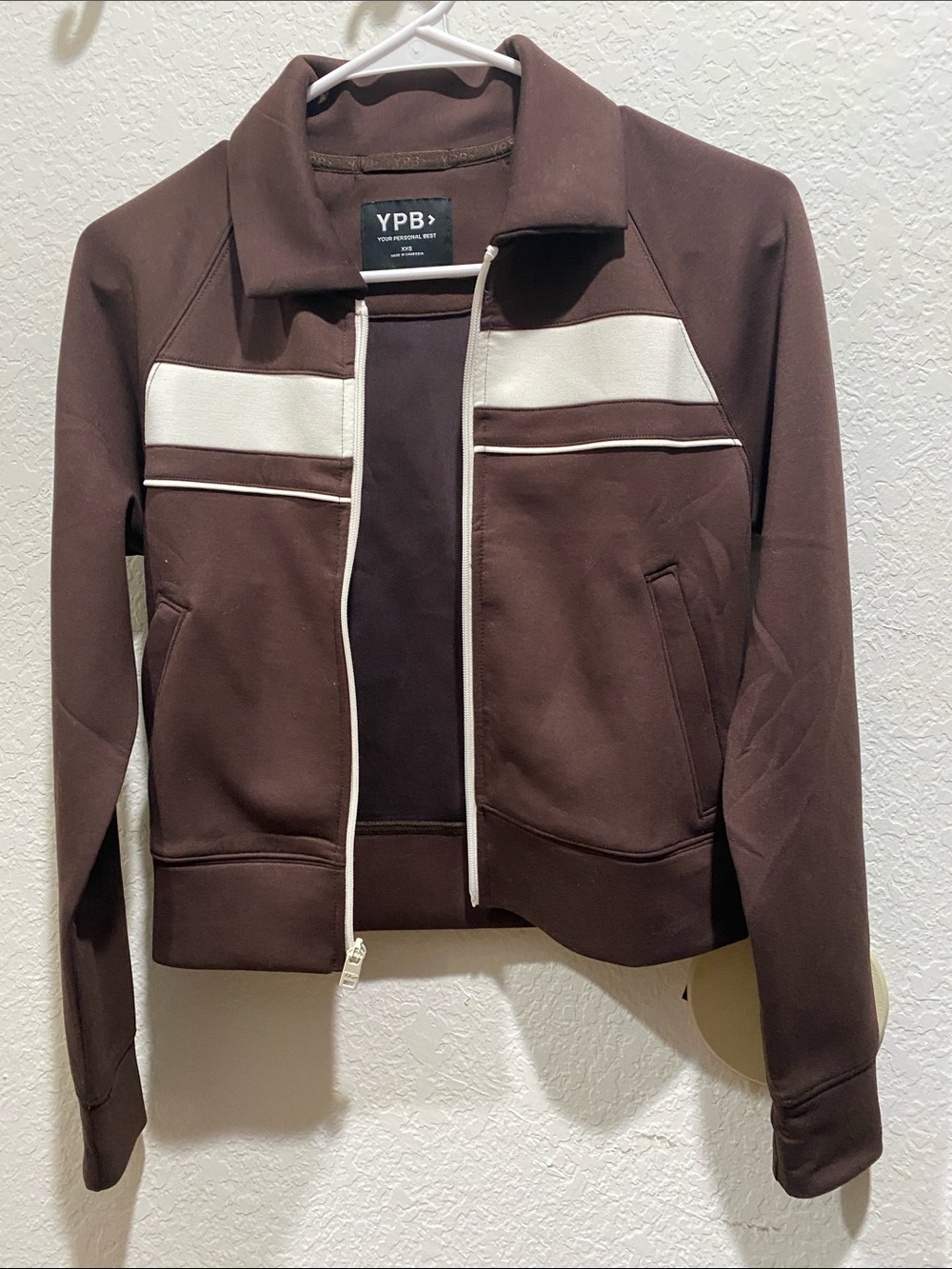 Abercrombie & Fitch Brown and White Zip-Front Bomber Jacket